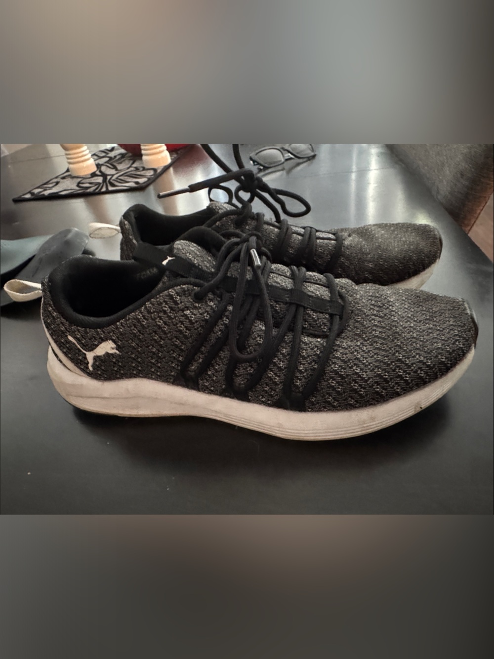Puma Men’s Black and Gray Knit Athletic Sneakers